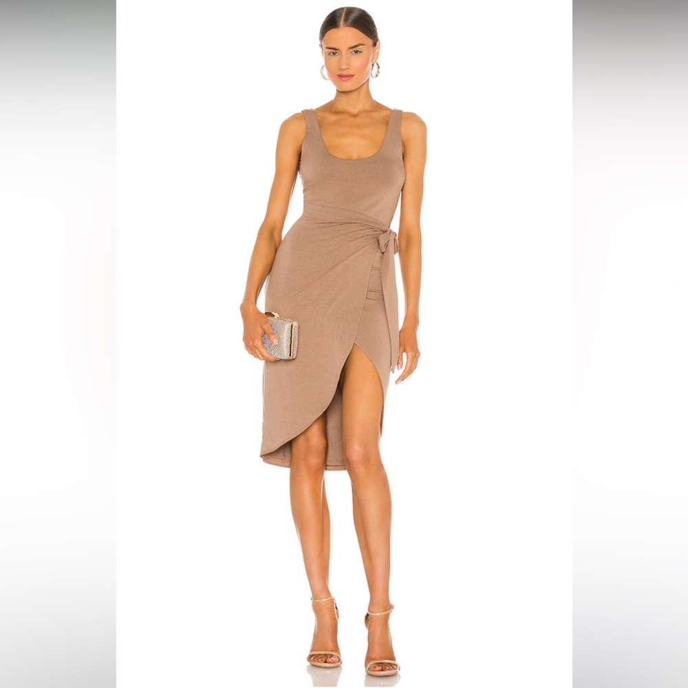 Lovers and Friends- Kahlo Midi Dress in Tan (Wrap Dress)